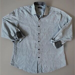 BC Collection Long Sleeve Button Down Shirt Flip Cuff White Diamond AOP XL JBHS